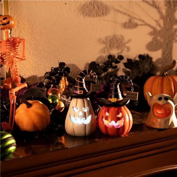 Jack O Lantern Halloween Decorations Indoor, 2Pcs Lighted - Picture 2 of 7